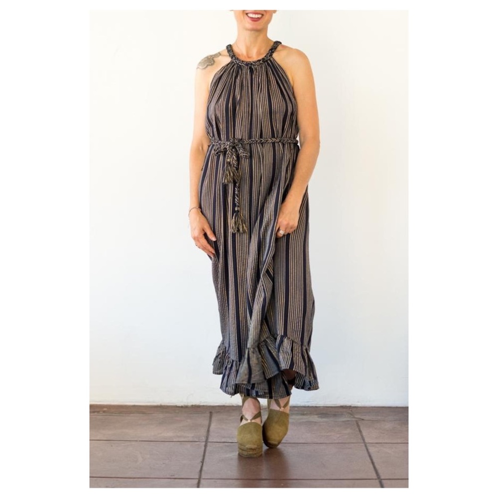 Designer maxi dress with waist tie detail